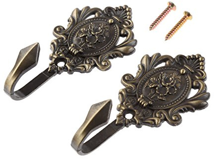 Hicello 2Pcs Curtain Tiebacks Hook Vintage Bronze Rose Pattern Carved Wall Hooks Key Hook Clothes Hanger Bathroom Bedroom Multi-Function Decorative Hook with Screws