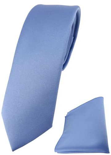 TigerTie Herren Krawatte – schmale 5,5 cm Krawatte Designer Einstecktuch in pastellblau einfarbigem Design, ideal für Geschäftstermine, festliche Anlässe und die Freizeit