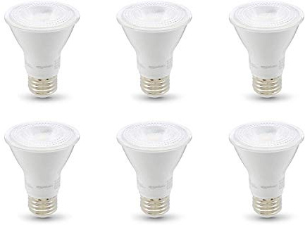 Amazon Basics PAR20 LED Light Bulb, 50W Equivalent, 7W Energy Efficient, E26 Standard Base, Warm White 3000K, Dimmable, 10,000 Hour Lifetime, 6-Pack