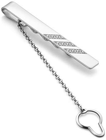 Herren Krawattenklammer Aus 925 Silber Mit Drei Streifen Und Kettenanhänger