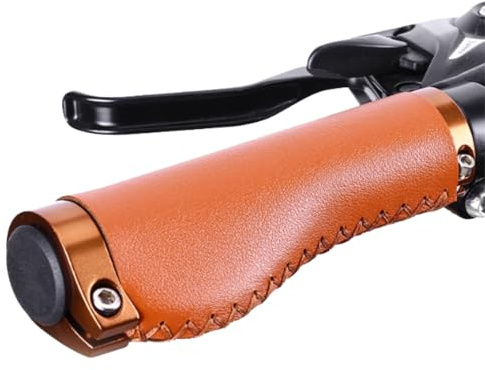 DEWIN Fahrradgriffe Leder, Fahrradlenkergriffe PU-Leder Mountainbike Folding Fahrrad Radfahren Abschließbare Handgriffe, Braun