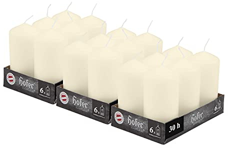 Hofer - Candele Avorio a Colonna - 60 x 120 mm - Set di 18 Candele Decorative Cilindriche - Colore Avorio - Lunga Durata di 39 Ore - Cera Antigoccia - Non Profumate - Prodotte in Austria