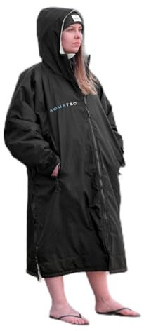 AQUATEC wasserdichter Surf Poncho - Badeponcho für Erwachsene | Badeumhang zum umziehen - ideal für Schwimmen oder Surfen | Bademantel für Wassersport (M (115 cm lang), Schwarz)