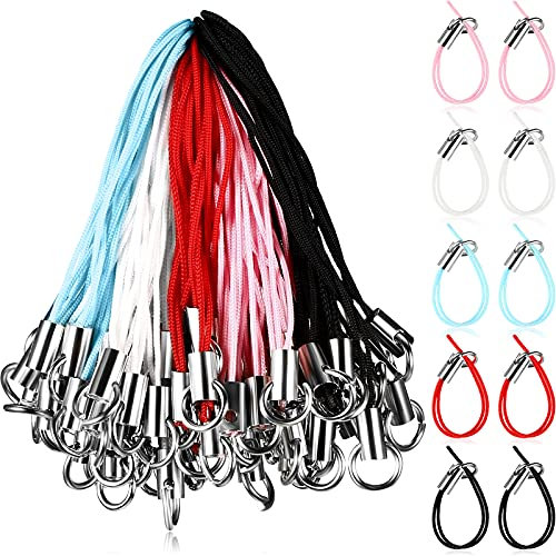 Shappy 100 Pieces Cell Phone Split Ring Strap Phone Charm Cords Cellphone Lariat Lanyard Manual Doll Lanyard Decorations for Phone USB Flash Drive Keyring (Red, Pink, Blue, White, Black)