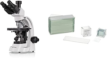 Bresser trinokulares Durchlicht Mikroskop BioScience Trino 40x-1000x Vergrößerung & Mikroskop Objektträger 76x26 50 Stück und Deckgläser 18x18mm 100 Stück
