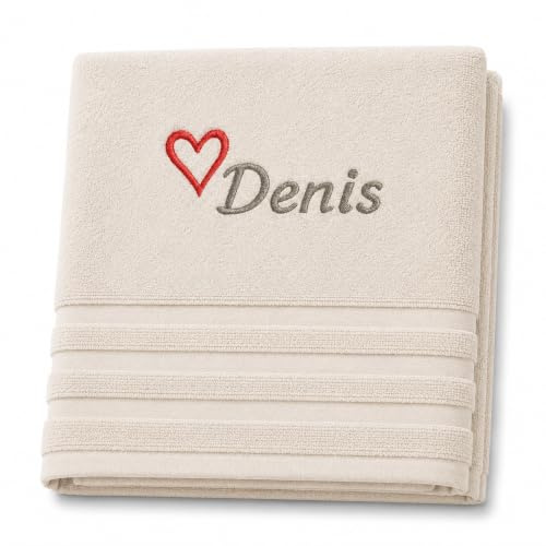Pet-Jos Personalisiertes Handtuch mit Namen Schön gestickter Name Handbadetuch 100% Baumwollhandtuch Personalized Custom Towel with Name (140 x 70 cm, Herz)