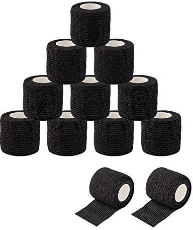EZ Tattoo Grip Tape - 12pièces (5cm x 4.5m) Ruban adhésif auto-adhésif élastique Rouleau de bandage pour machine de tatouage Grip Accessoires Fournitures de tatouage (Black)