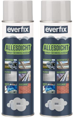 EVERFIX Allesdicht Spray (2 x 500 ml, grau) Dichtspray wasserdicht, Flüssigkunststoff, flüssiger Kunststoff zur Abdichtung