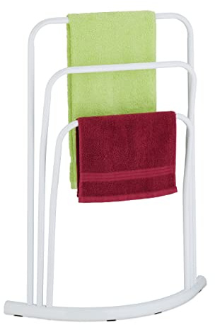 Relaxdays Handtuchhalter stehend, Metall, 3 Stangen, HxBxT: 86 x 66 x 21 cm, Handtuchständer Badezimmer, halbrund, weiß | HxBxT: 86 x 66 x 21 cm, Handtuchständer Badezimmer, halbrund