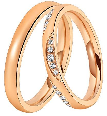 DOOSTI Trauring/Ehering/Partnerring INSPIRATION ROSE Chirurgischer Edelstahl 316L - hochwertiger Edelstahlring Rosegold vergoldet- Damen und Herren Variante - Mit Gratis Gravur (Ring mit Zirkonia, 54)