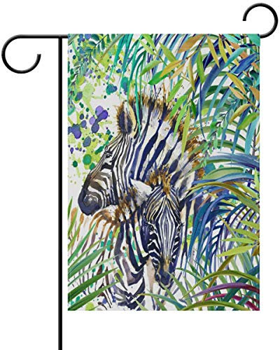 Bannière d'extérieur tropicale de zèbre exotique et feuilles de palmier, drapeau de jardin aux couleurs vives, drapeau de décoration résistant aux UV, drapeau d'extérieur pour fête 32 cm x 48 cm
