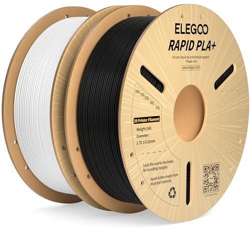 ELEGOO Rapid PLA Plus Filament 1.75mm Black & White 2KG, PLA+ 3D Printer Filament for 600 mm/s High Speed Printing, Dimensional Accuracy +/- 0.02 mm, 2 Pack 1kg Spool(2.2lbs)