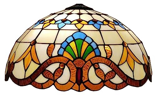 Errzom Tiffany Style Lamp Shade Replacement, Only Lamp Chimney, Baroque Design, Beige Blue Brown Green Gold Stained Glass for Table Lamp, Pendant Light, Floor Lamp, Ceiling Fixture,20 inch