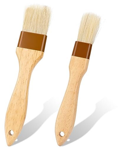 2 Stück Backpinsel Set Naturborsten BBQ-Bürsten Buchenholz-Griff Küchenpinsel Ölpinsel Lebensmittelpinsel Butterpinsel Grillpinsel für Sauce Eieraufstrich Marinade