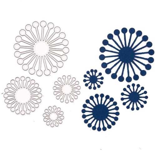 Stanzenshop Stanzschablone Vier Blumen mit Punkten, Muster, Floral, Kreis, Stanzformen, Schablonen, Scrapbooking, Kartenherstellung, DIY, Prägeschablonen