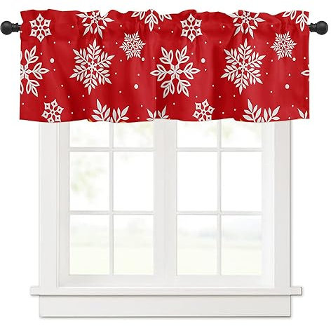 Surwin Corta per Finestra Piccola, Bistrot Cafe Tenda da Cucina Natale Rosso, Decorazione per Camera da Letto, Soggiorno, Balcone (137x45cm, Fiocco di Neve)