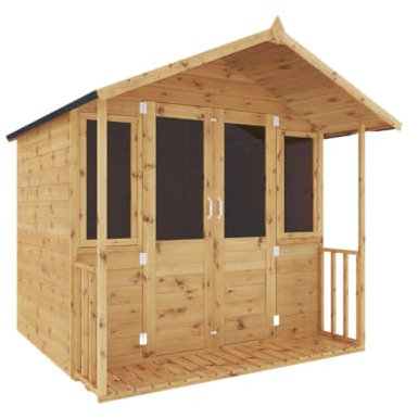 WALTONS 7x7 Summerhouse Including Veranda | Apex Roof | Shiplap Tongue and Groove | Wooden Garden Room Summer House | Double Locking Doors | (7 x 5 Summerhouse & Veranda (7 x 7))