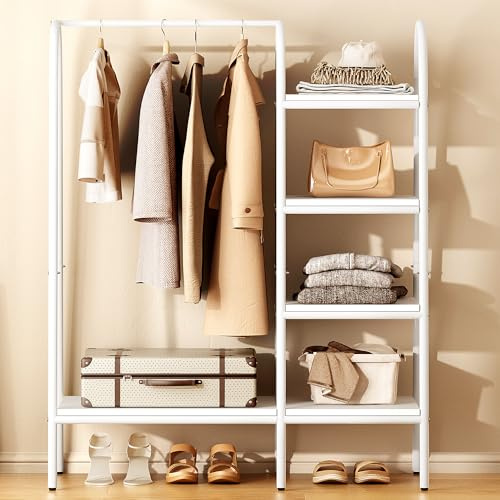 sogesfurniture Appendiabiti da terra con 4 ripiani in legno e metallo, 100 x 40 x 150 cm, colore bianco