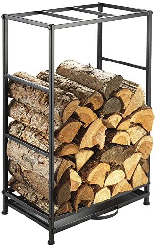 Kobolo Modernes Kaminholzregal aus Metall hoch lackiert 80 cm Schwarz