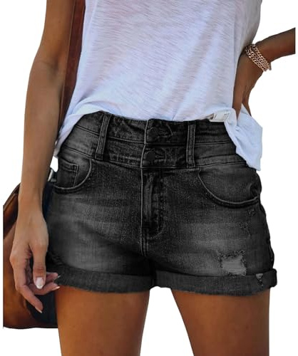 Pantaloncini Casual in denim da donna, a vita alta, orlo sfilacciato, jeans estivi strappati, pantaloncini estivi da donna, pantaloncini corti per ragazze, a, L