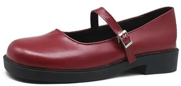 Lolita Shoes Red Japanese Style Vintage Buckle Mary Janes Shoes Women's Shallow Mouth Casual Student Patent Leather Shoes, rojo mate, 38 EU
