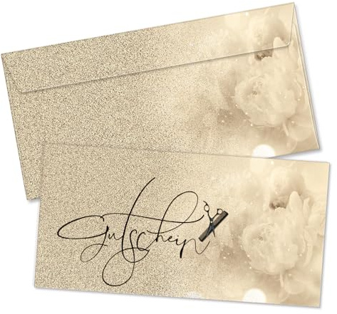 GESCHENKGUTSCHEINcom by POS-HAUER. Gutschein-Set. 50x Gutschein + Kuvert. Für Coiffeure Haarstudios Friseure Dienstleister, blanko zum selber Ausfüllen.
