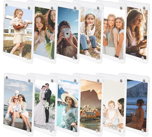 PRITOK Cornici Magnetiche in Acrilico per Pellicola 6 x 9 cm 12 Pezzi Cornice Magnetica per Frigorifero, Magnete Acrilico per Frigorifero for Cards Memos Pictures Stamps Photo Booth Locker