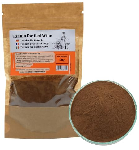 AlcoFermBrew Tannini per Il Vino Rosso 50g - Tannini per Vino,Tannini, Tannino, Acido Tannico, Produzione di Vini