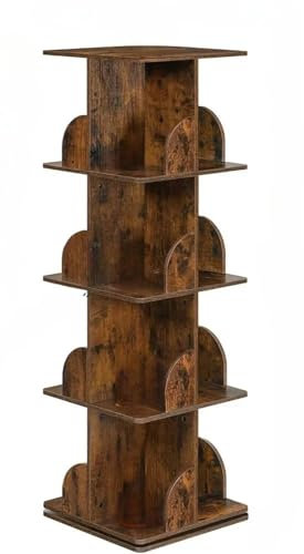 YGLEEULI Drehbares Bücherregal Rotierendes Bücherregal, 4-stufiger drehbarer Bücherregalturm, 360-Grad-Display-Lagerregal, drehbares, bodenstehendes Eckbücherregal aus Holz