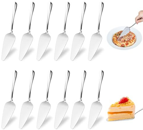 RAFIYU 12 Stück Tortenheber, Edelstahl Kuchenheber Tortenmesser mit Gezackten Kanten, Hochglanzpoliert Tortenschaufel, Kuchenschaufel für Küchen Restaurants Partys Hochzeiten, Spülmaschinenfest