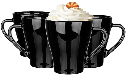 Glasmark KROSNO 1992 Hugo - Juego de 4 vasos de café helado para capuchino, tazas, aptas para lavavajillas, color negro, 4 x 360 ml