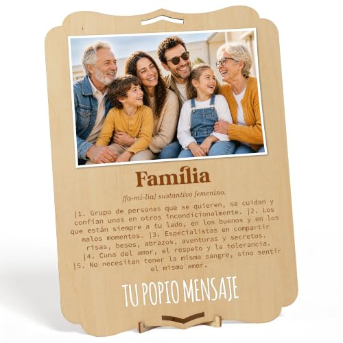 nagu® Familia. Regalos para familiares. Cuadro Personalizado con Foto para hombre o mujer. Tarjeta Regalo de Madera Grande 30 x 22 cm para Regalos Personalizados. Incluye letras y numeros adhesivos