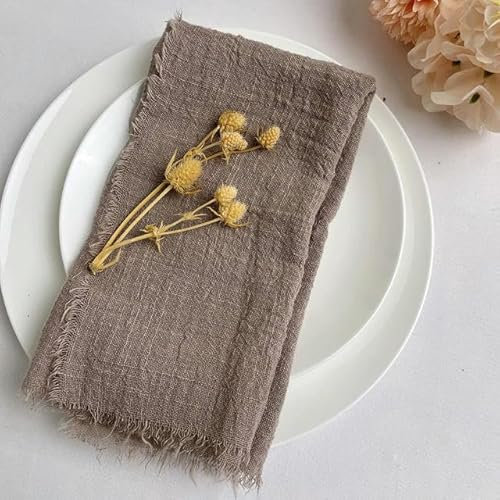 XJHWD 3/6/12/24 Stück 42 x 42 cm rustikale Gaze-Stoffservietten im Boho-Stil, Baumwoll-Geschirrtü mit Fransen, perfekt für Hochzeiten und besondere Anlässe, Beige