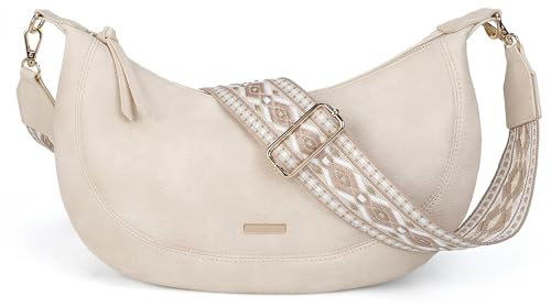 Gladdon Umhängetasche Damen Halbmond,Half Moon Bag Schultertasche Elegant Handtasche mit breitem Gurt Stilvoll Crossbody Tasche(Beige)