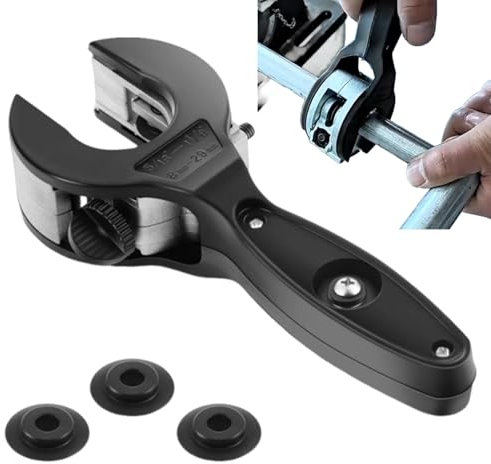Tagliatubi a cricchetto con 3 pezzi di ricambio, tagliatubi in rame, tagliatubi di precisione, per tubi in acciaio inox e tubi in rame, 8-29 mm, particolarmente adatto per spazi di lavoro stretti