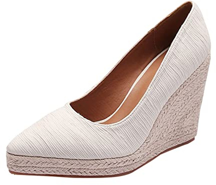 Generico Sandali Estivi Da Donna Eleganti Punta Chiusa In Juta Espadrillas Tacco a Zeppa Comode Leggere Sandals Regolabile Spiaggia Sandalo Fibbia O Cinturini Alla Caviglia Traspirante Scarpe Da Sera