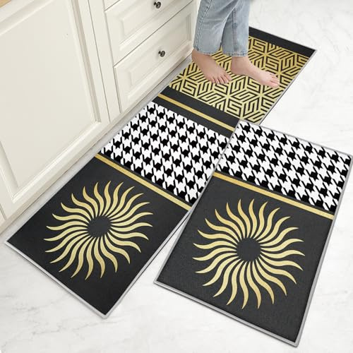 Hoimlm Set di 2 tappetini da cucina antiscivolo, set di tappetini da cucina, con adesivi scorrevoli per bagno/soggiorno, corridoio, antiscivolo, impermeabili e facili da pulire (stile H, 43 x 75 + 43