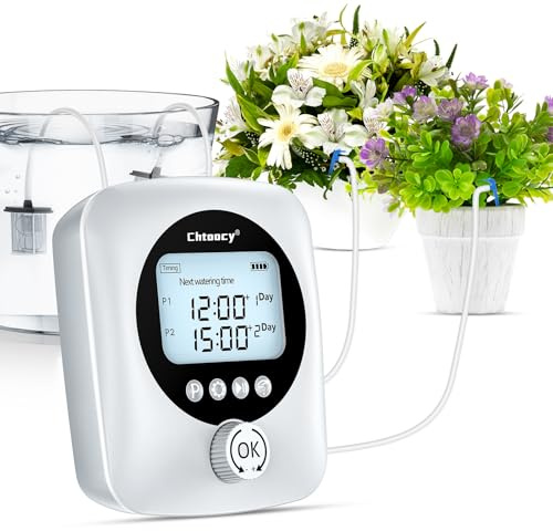 Chtoocy Sistema de riego por goteo de 98 pies, sistema de riego automático independiente de doble bomba para 30 plantas en maceta, riego automático de plantas en interiores, dispositivos de riego de