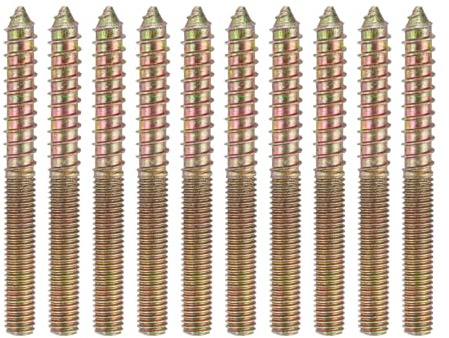 sourcing map 10 Pcs M8x80 Hanger Bolts, Carbon Steel Double Headed Self-Tapping Wood Dowel Screws for Wood Joint Furniture Legs, Color Zinc