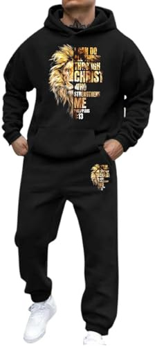 NNGOTD Mens Sportswear Tracksuit Camouflage Fleece Army Hooded Hood Top Joggers Bottom Tracksuit Sweatsuit Jogging Joggers Set Loungewear for Travel Jogging Suit Set for Running Xmas (Black, XXL)