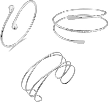 Dryxog 3 Pièces Bracelet Femme Bracelet Bras Argent Cadeau Anniversaire Femme Bijoux Minimalistes Manchette Jewelry Ensemble Ajustable Cadeau Personnalisé pour Fêtes Festivals et Mode Quotidienne