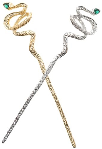 CALLARON 2pcs Snake Shape Hair Sticks for Buns Hair Accessories with Smooth Surface Zinc Alloy and Rhinestone Material Elegant Chinese Style Suitable for Parties and Anniversaries