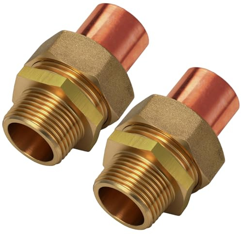 Otoolling 2 Pack 3/4 C x MIP LF Brass Pipe Union Sweat to Male Iron Threaded Copper Fitting for HVAC Hot Cold Water Agricultural Irrigation Building Fire Protection Machine Instrumentation Pump Valve