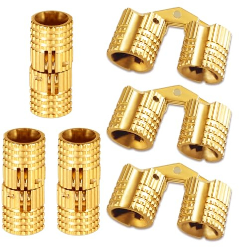 8mm Mini Messing Scharnier, 6 Stück Versteckte Tonnenscharnier 180 ° Öffnungswinkel Gold Messing Möbelscharniere für DIY Schmuckkästchen, Holzkisten, Aufbewahrungsboxen
