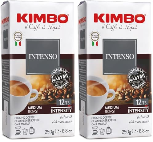 Kimbo Caffè Macinato, 250 gr, Miscela Intenso, Ideale per Moka, Intensità 12/13, Tostatura Media (Confezione da 2)