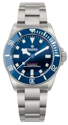 Thorn Armbanduhr für Herren, 39 mm, SHY036 Titan-Tauchuhr, PT5000, automatisch, mechanisch, Saphirglas, leuchtend, bis 200 m wasserdicht, Schwarz , Armband (Blaues Zifferblatt/weiße Indizes)