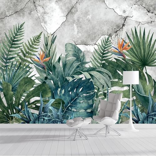 Fotomural Papel Pintado Para Pared Gris Verde Selva Tropical, Art Papel Tapiz Fotográfico Mural 200X140Cm Textura Industrial Decoración De Pared Sala Cuarto Oficina Salón