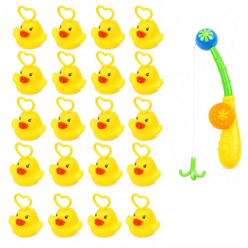 20 Patitos de Goma con Gancho, Patos Flotantes para Baño y Piscina, Juguete de Agua con Caña de Pesca, Juego de Pesca Infantil para Niños y Bebés, Juguete Sensorial sin BPA Seguro. (A)