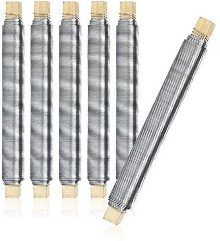 com-four® 6X Blumenwickeldraht-Set, Bindedraht verzinkt, auf Holzstab gewickelt, Stärke 0,65 mm, 600 g (Verzinkt - 06 Stück)