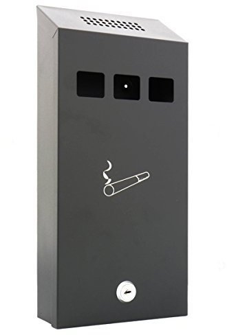 FELGNER Hänge - Aschenbecher RA 5010 | Ascher für die Wand Außenbereich Wandmontage Stahlblech kompakt Raucher-Kasten für Haus Hotel Bürogebäude - 1,4 Liter - Farbe: schwarz matt